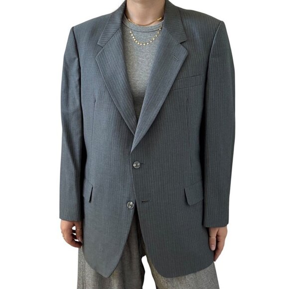 Vintage Christian Dior Gray Wool Pinstripe Oversized Blazer Sport Coat 44R - Picture 3 of 11